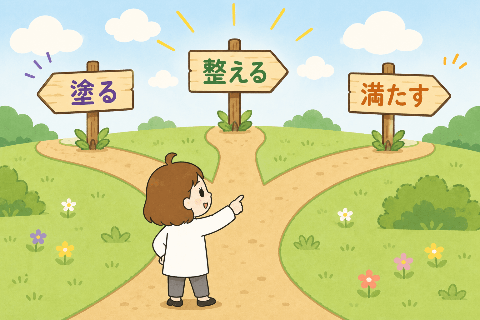 3本の分かれ道と道標
