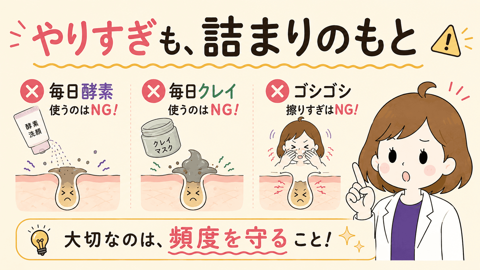 こすらない・置きすぎない・落としたら満たすという使い方の注意