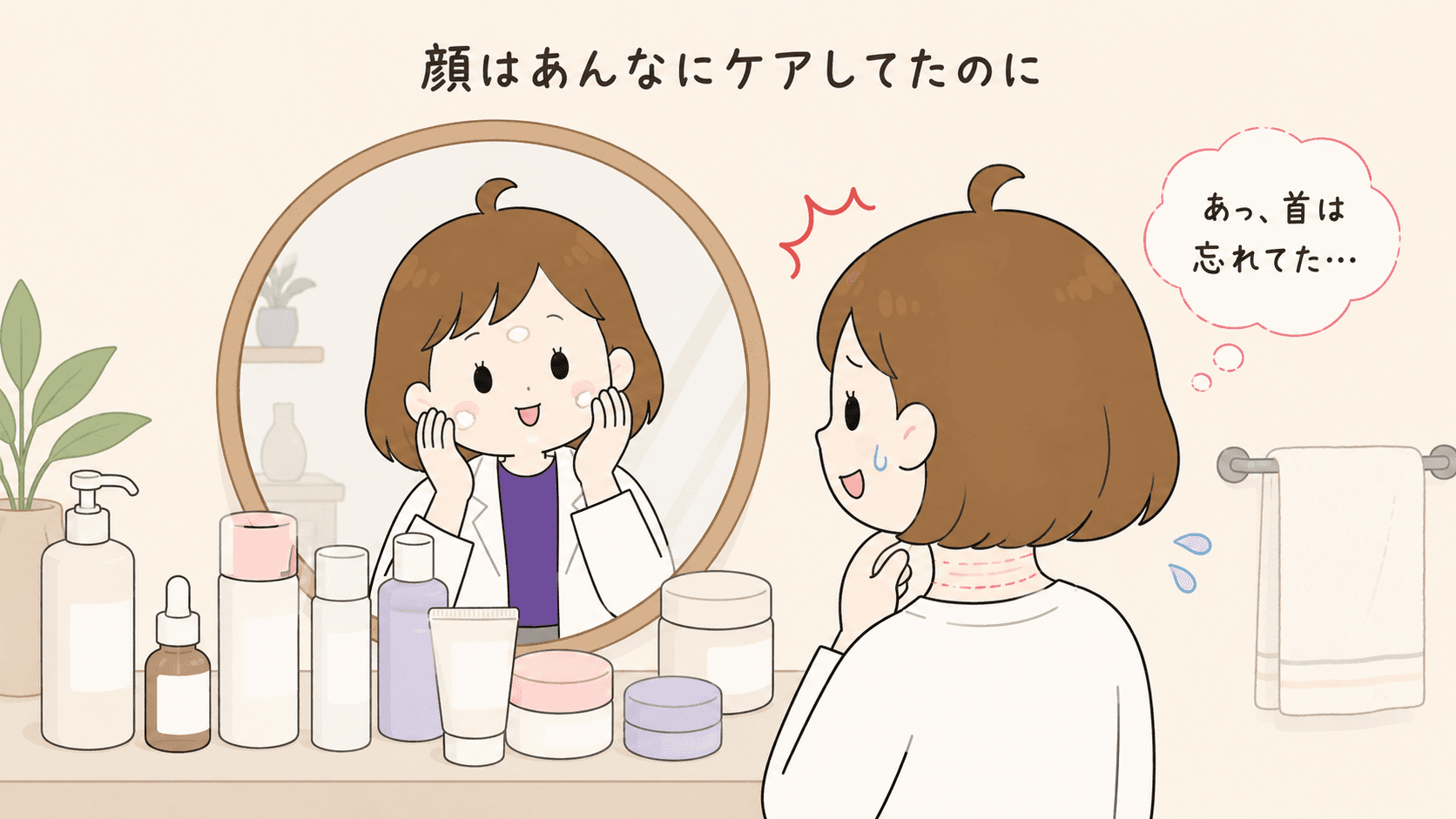 ネッククリームを試しても変わらず首もとを気にする女性