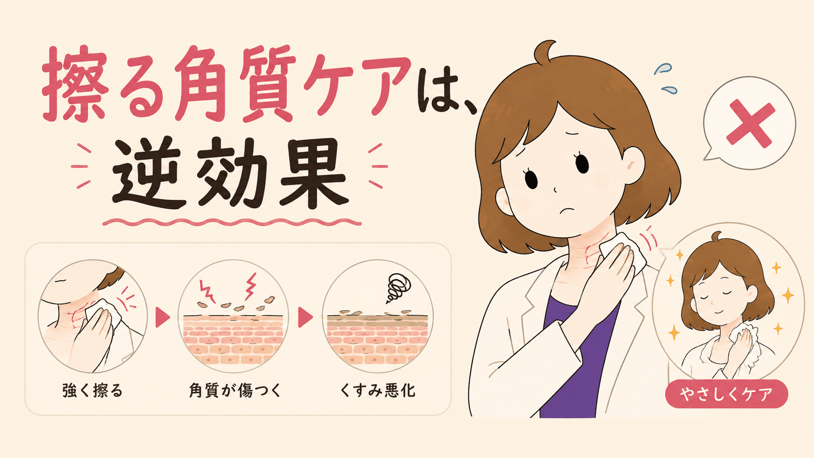 首の後ろまで塗る・こすらないという使い方の注意