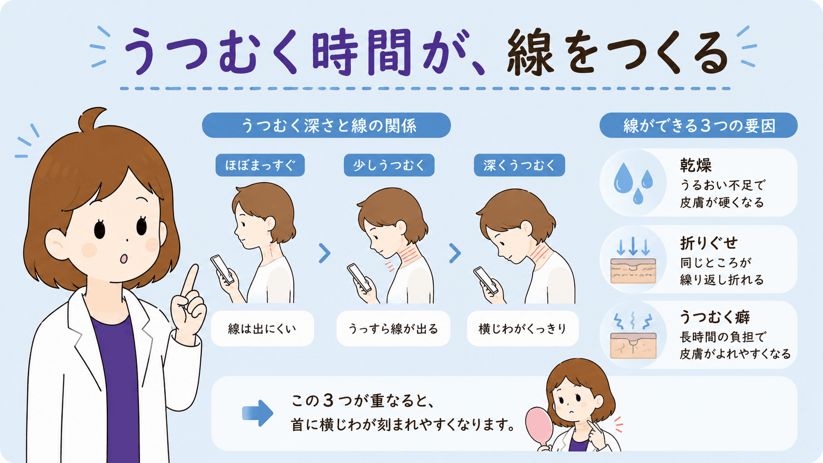 乾きで寄る線と折りぐせでついた線の分岐図解