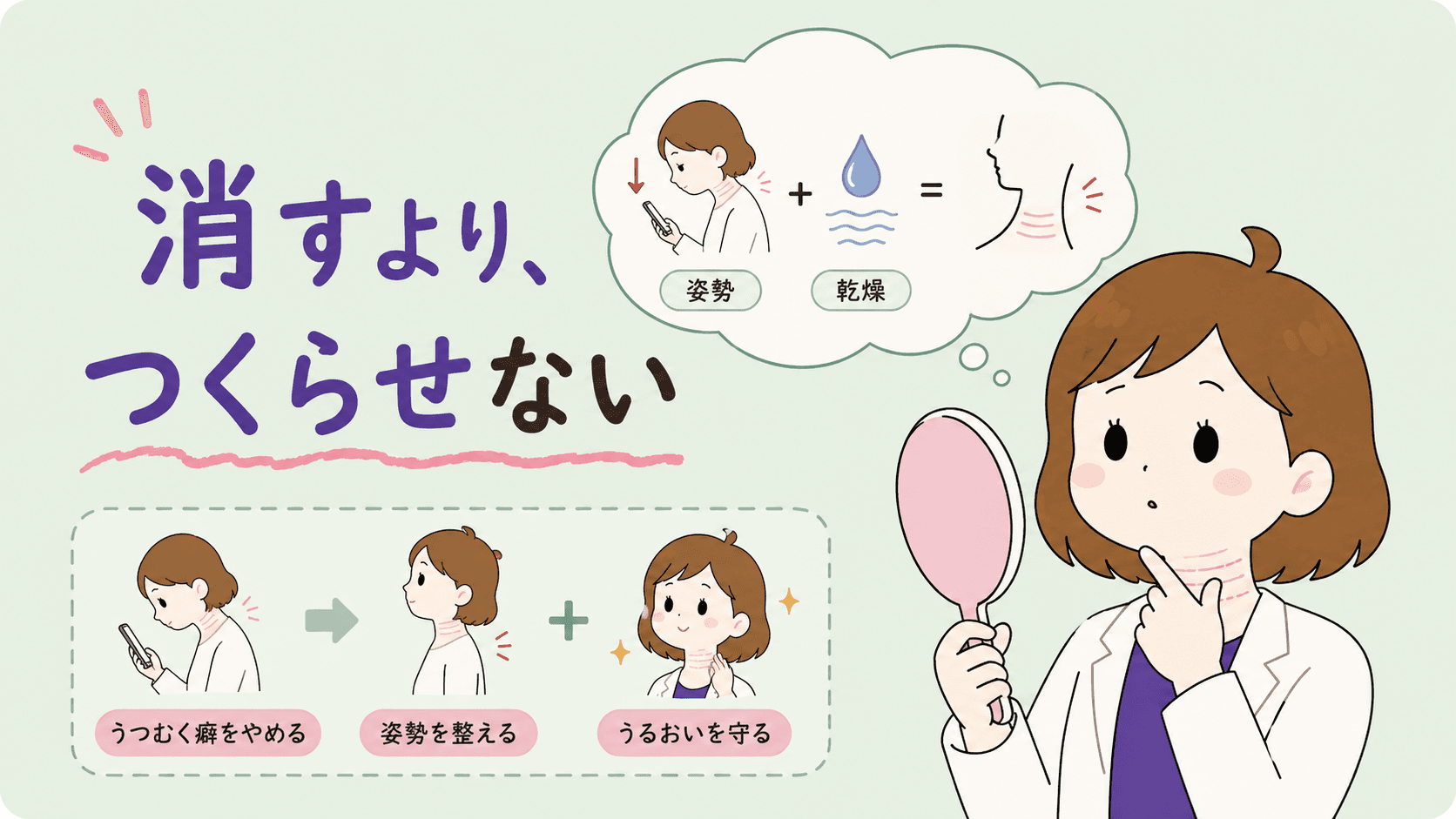 首にも塗っているのに線が変わらないと苦笑いする女性