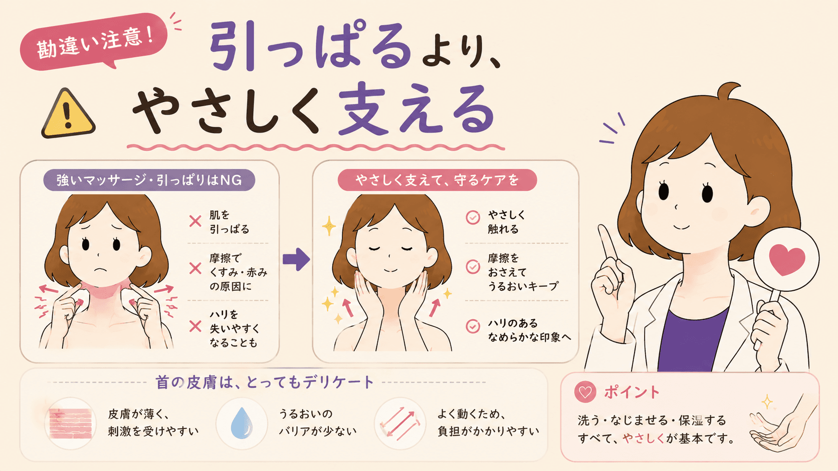 引っぱらない・こすらない・少量からという使い方の注意