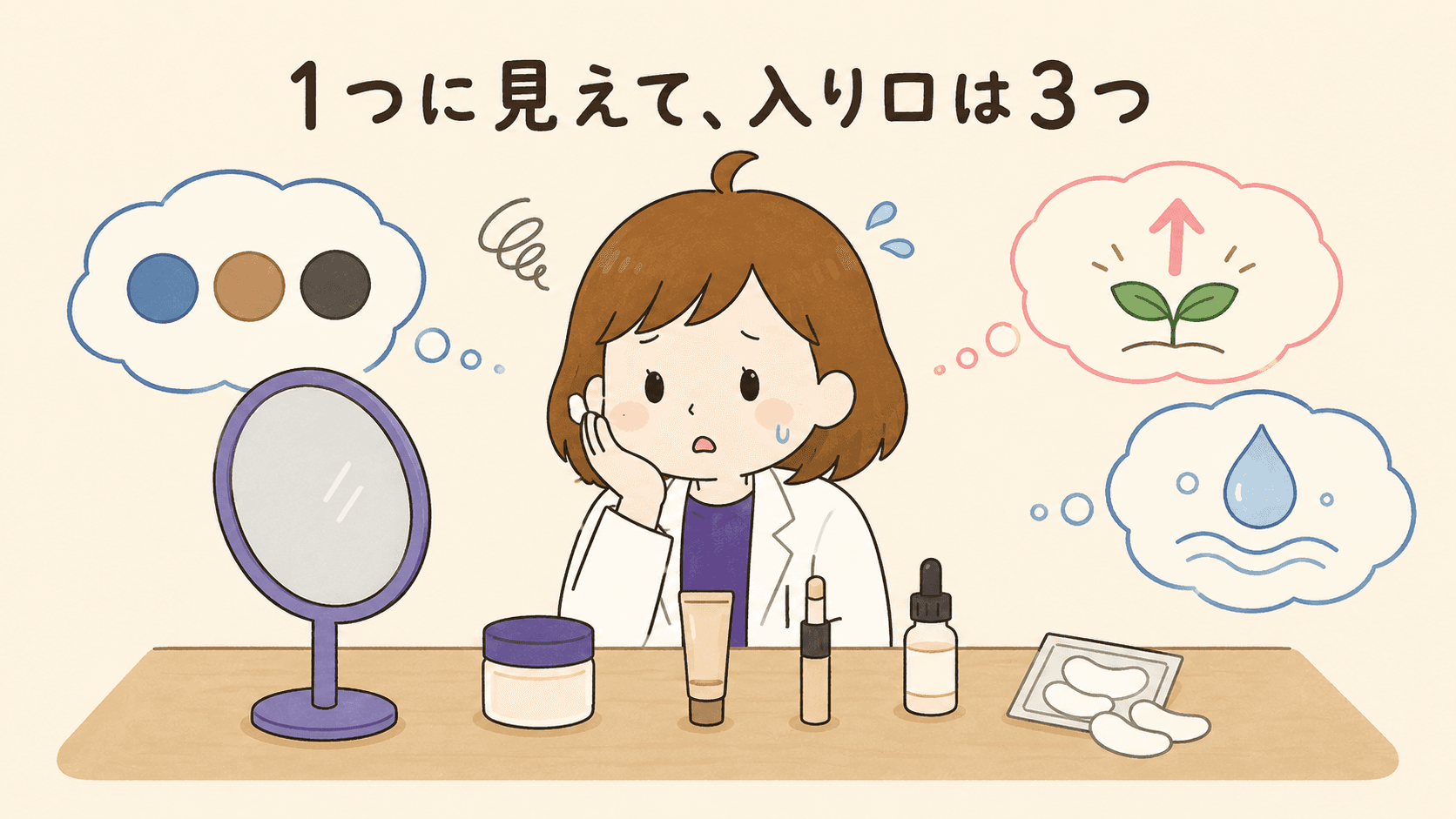 アイクリームを試しても変わらず鏡の前で困る女性