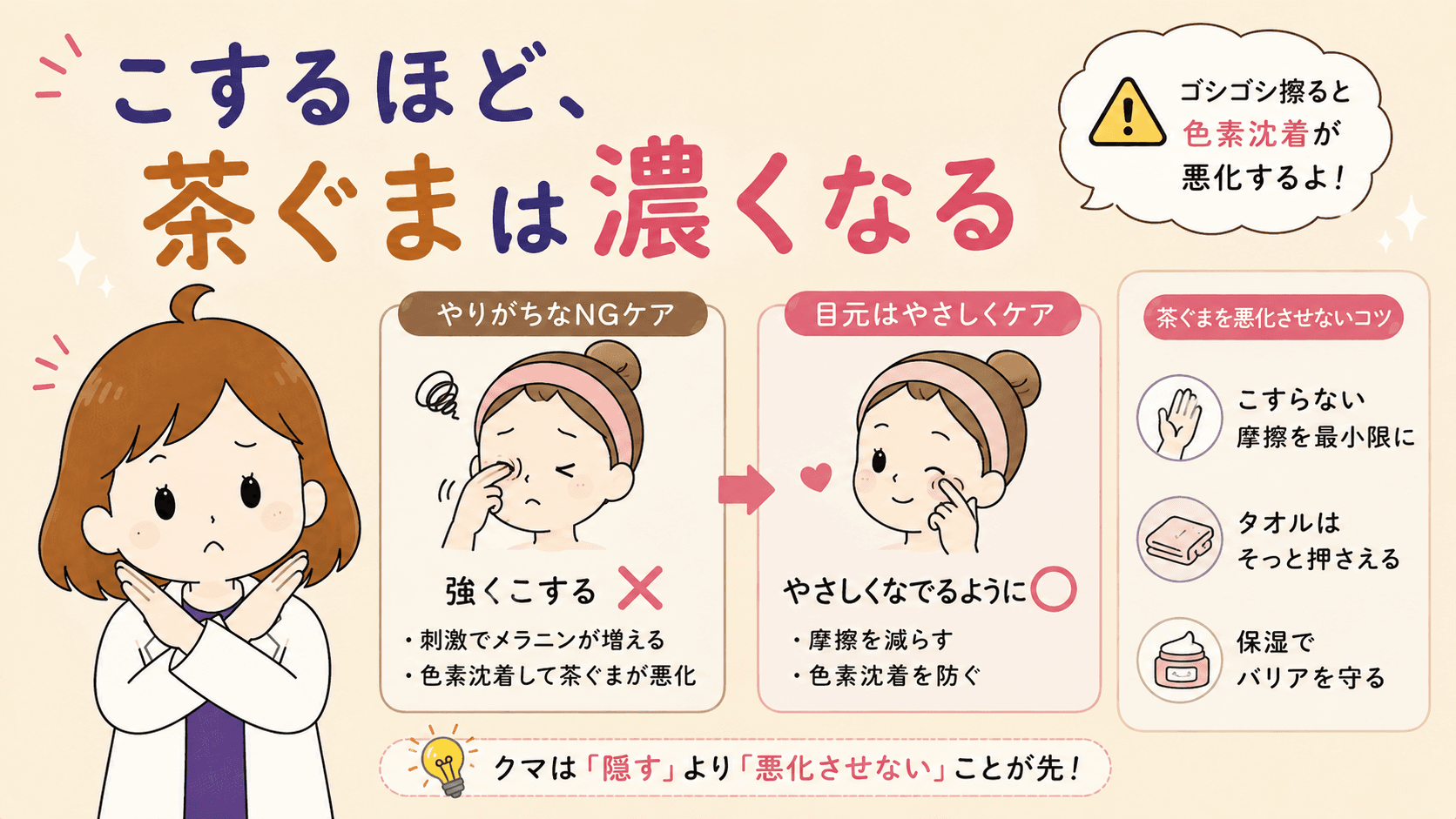 こすらない・引っぱらない・隠すだけにしないという使い方の注意