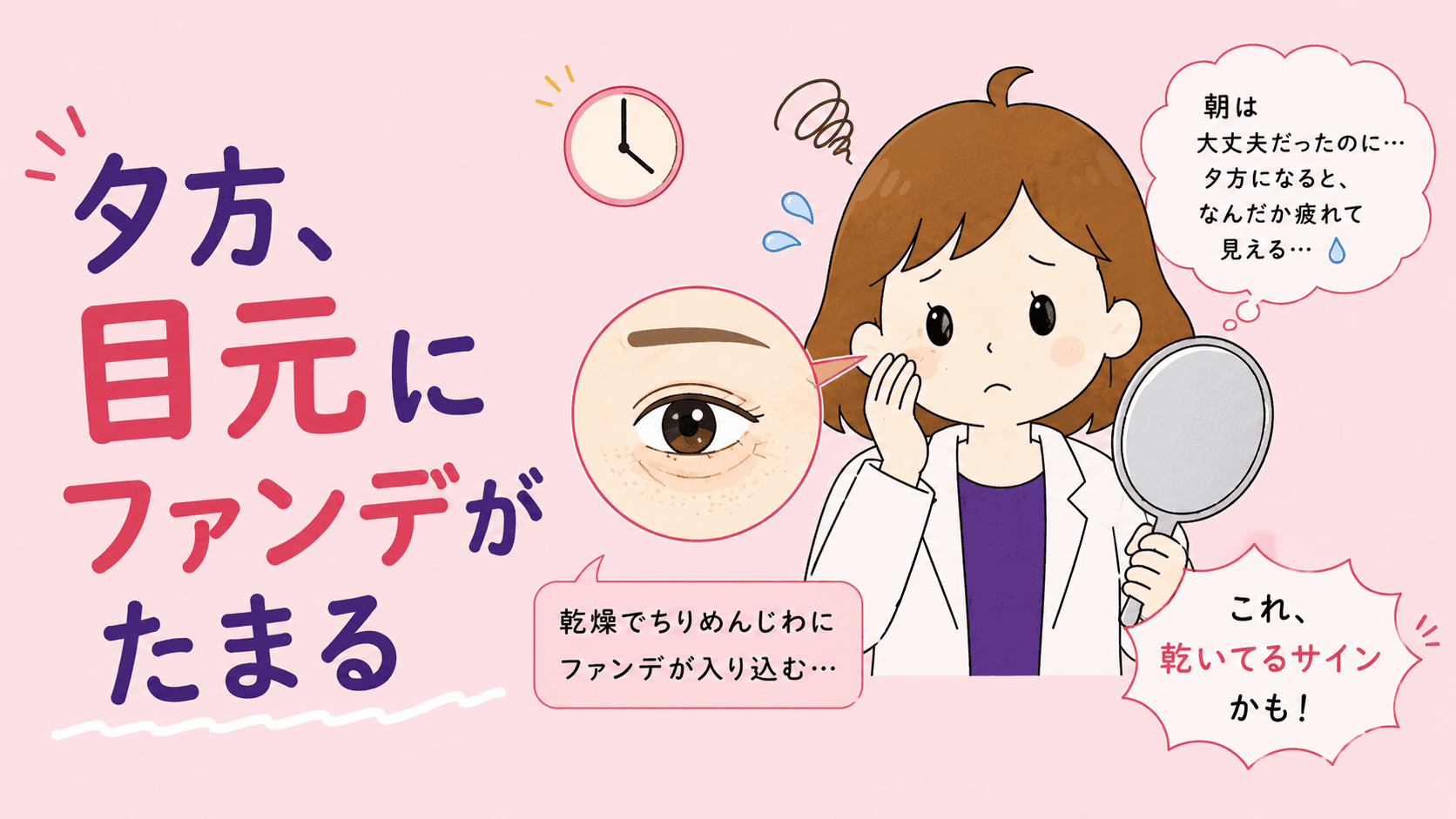 目元の細かい線にファンデがたまるのを気にする女性