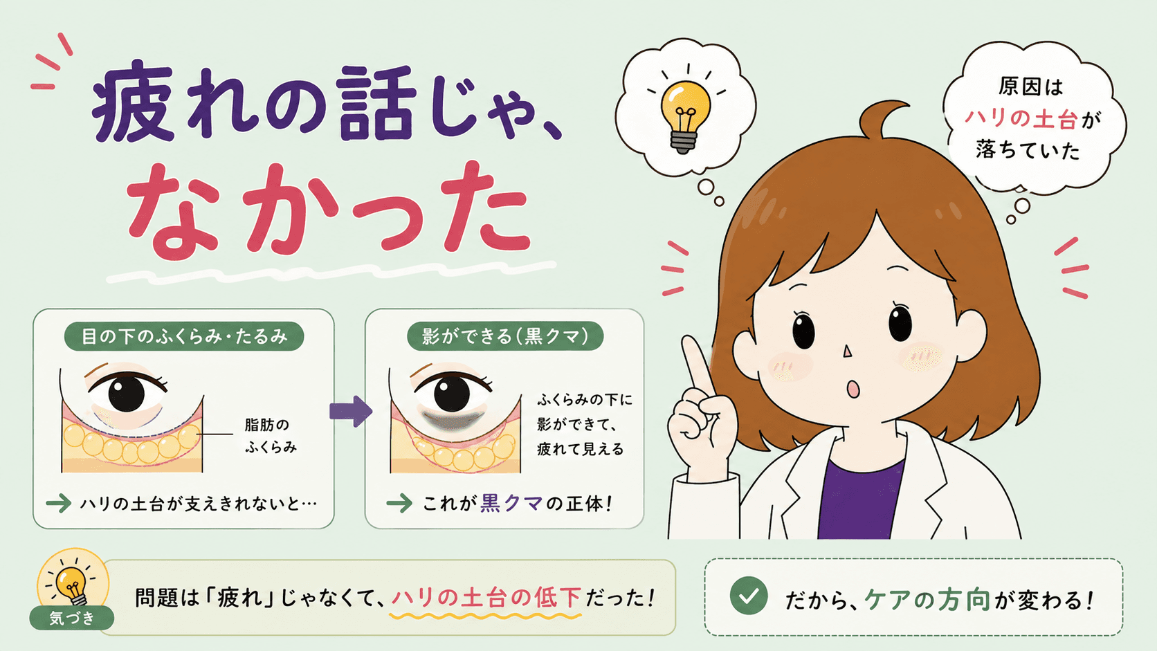 目元用クリームを塗っているのに変わらないと苦笑いする女性